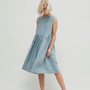 Linenfox 100% linen blue gray dress size M